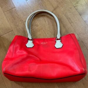 Kate Spade Vibrant Red Tote with Cream Handles